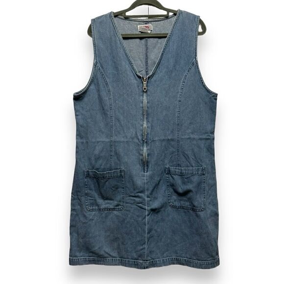 Vintage FADS Denim Jean Zip Up Jumper Dress - Picture 1 of 4